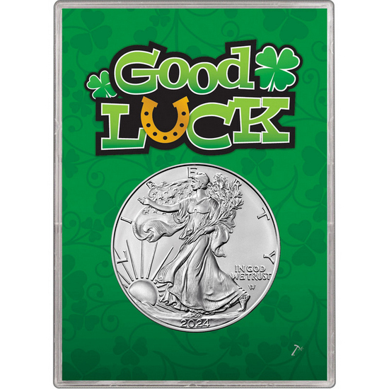2024 Silver American Eagle BU in Good Luck Clover Gift Holder