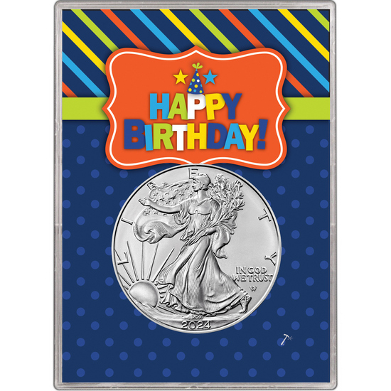 2024 Silver American Eagle BU in Child Themed Happy Birthday Gift Holder