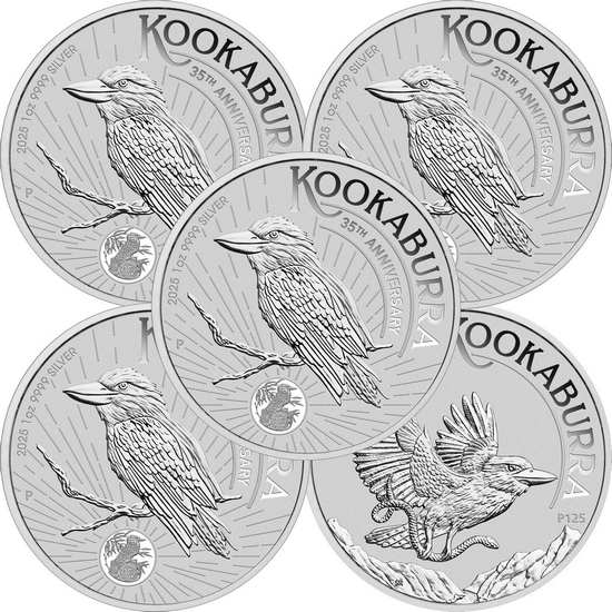 2025 P Australia .9999 Silver Kookaburra 1oz BU 5pc