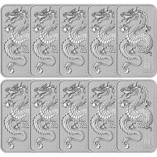 Australia Silver Dragon 1oz Bar 10pc