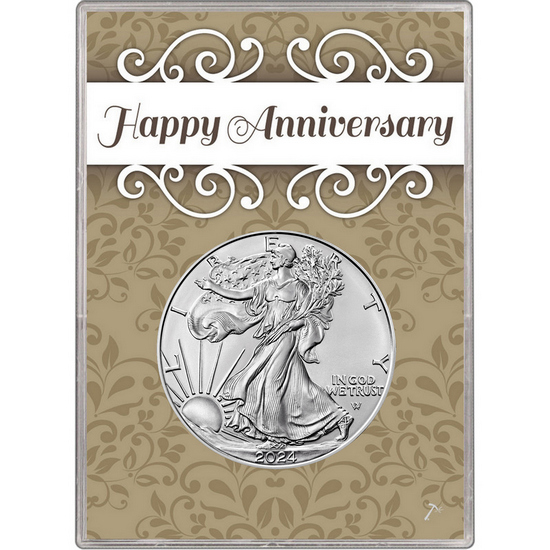 2024 Silver American Eagle BU in Happy Anniversary Gift Holder