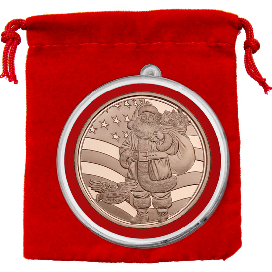 2024 Patriotic Santa Copper Medallion with Ornament Capsule and Red Pouch