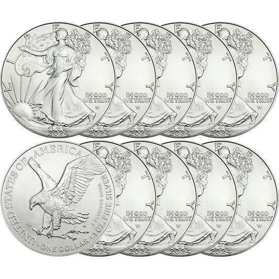 2024 Silver American Eagle BU Coin 10pc in Flips