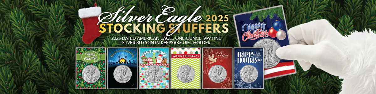 2025 Christmas Themed Silver American Eagle BU Gift Holders 2025 Christmas Themed Silver American Eagle BU Gift Holders